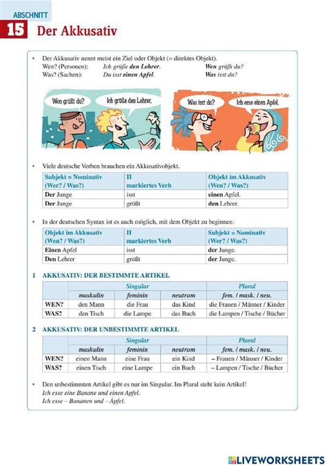 Akkusativ und Dativ worksheet | School subjects, Teachers, Workbook