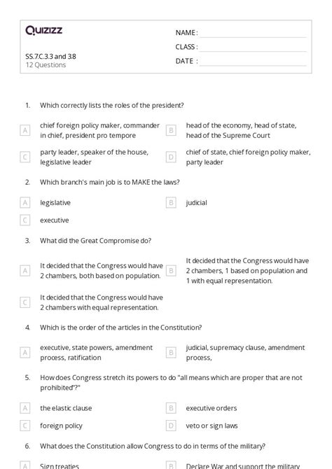 50 The Judicial Branch Worksheets On Quizizz Free And Printable