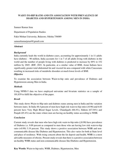 Pdf Waist To Hip Ratio And Its Association With Prevalence Of