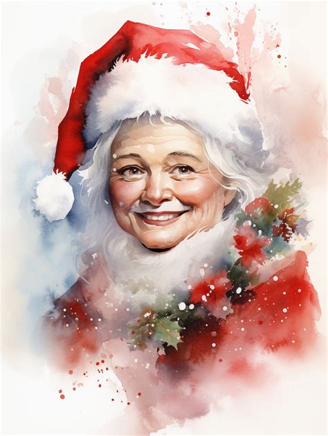 Smiling Mrs Claus Watercolor Art Free Stock Photo - Public Domain Pictures