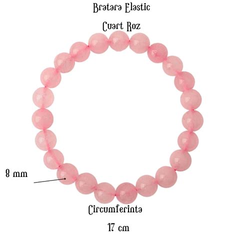 Bratara Elastica Cu Margele De 8mm Din Cuart Roz Circumferinta 17 Cm