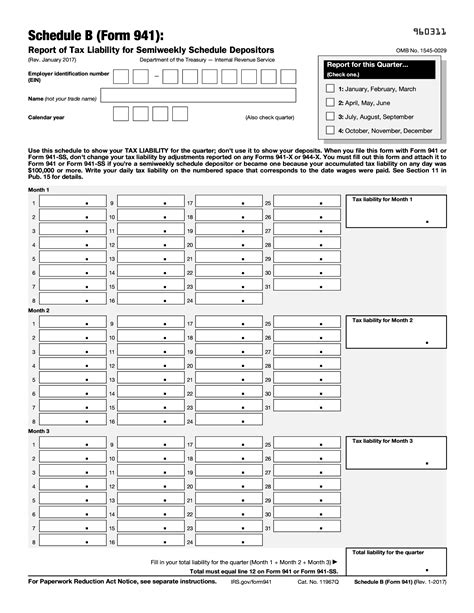 Irs Form 941 Schedule B Report Of Tax Liability For Semiweekly