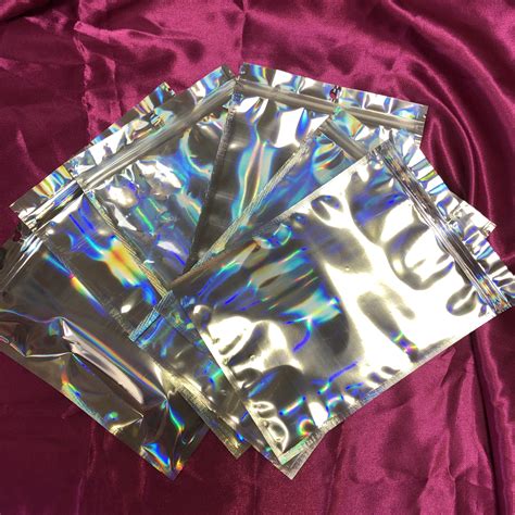 Custom Holographic Plastic Ziplock Bag With Logo Stand Up Glitter