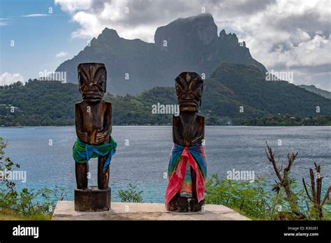 Tiki Statue In Bora Bora Island In French Polynesia Landscape Panorama