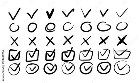 Check Mark Doodle With Checklist And Checkbox V Box List Tick And Hand