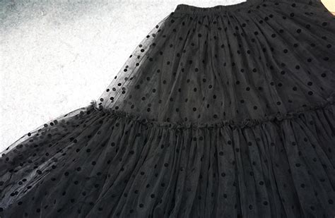 Black Tulle Midi Skirt Women A Line Black Dot Midi Tulle Skirt Polka