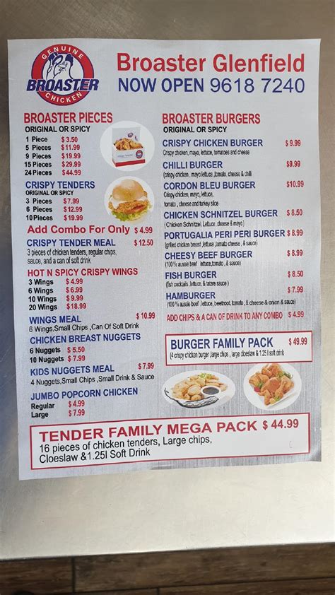 Menu At Broaster Chicken Glenfield Restaurant Glenfield