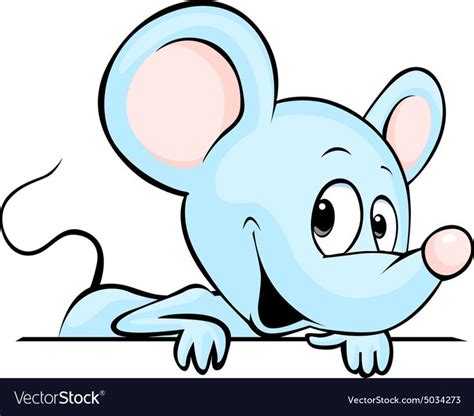 Blue cute mouse cartoon peeking out from white vector image on ...