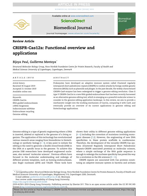 (PDF) CRISPR-Cas12a: Functional overview and applications