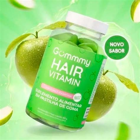 Kit Com 2 Gummy Hair Vitaminas Sabor Maçã Verde Com 60 Gomas