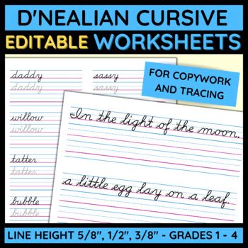 Editable handwriting worksheets in D'Nealian cursive | TPT