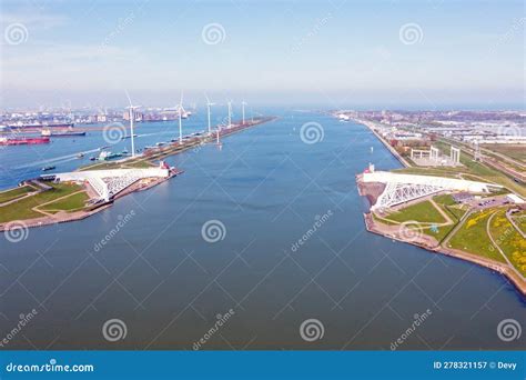 Aerial From The Maaslandkering On The Nieuwe Waterweg In Rotterdam