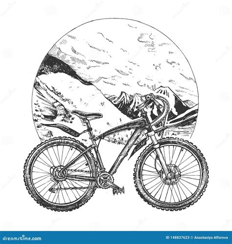 Hand Drawn Mountain Biking Set Stock Vector Illustration Of Bicycle