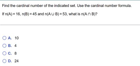 Solved Find The Cardinal Number Of The Indicated Set Use Chegg