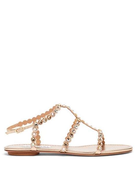 Buy Aquazzura Aquazzura Tequila Crystal Embellished Leather Flat