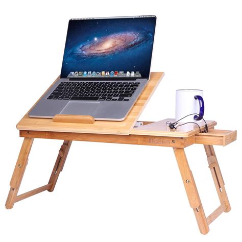 Ktaxon Portable Bamboo Laptop Desk Serving Bed Tray With Drawer