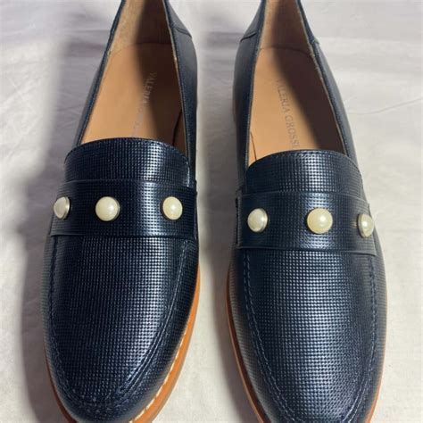 Womens Navy Blue Leather Loaferss