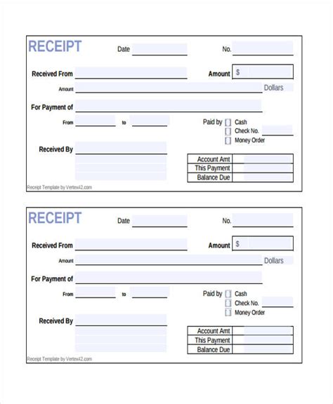 Printable Cash Receipt Form