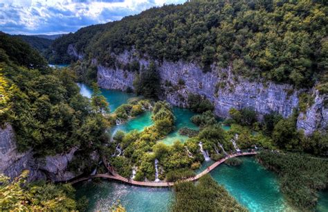 River Europe 2K Cliff Trees Plitvice National Park Nature