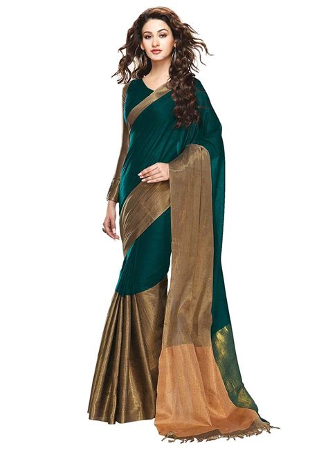 Buy Dark Green N Dark Gold Border Saree Saree Online Shopping