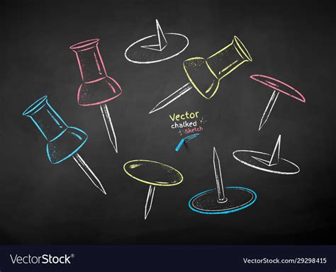 Chalk Drawn Set Push Pins Royalty Free Vector Image