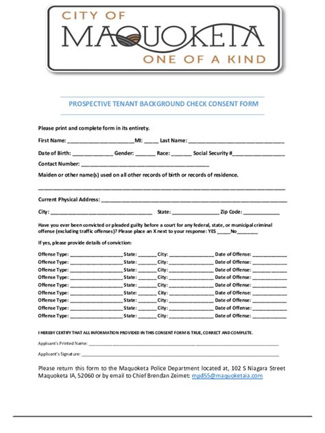 Fillable Online Free Tenant Background Check Consent Form Template Fax Email Print Pdffiller