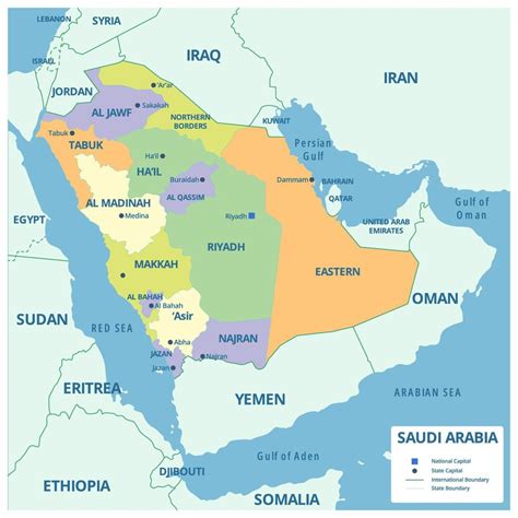 Saudi Arabia Detailed Map With States And Provinces Vector Art