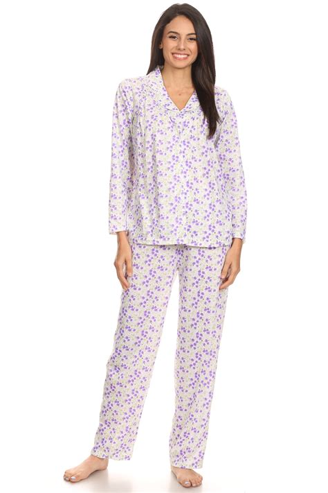 2124 Womens Sleepwear Pajamas Woman Long Sleeve Button Down Set Purple