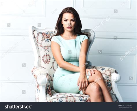 Fashion Brunette Woman Sexy Blue Dress Stock Photo Shutterstock