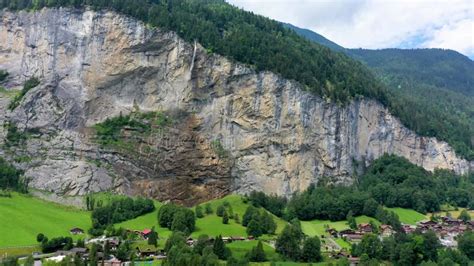 Famous Lauterbrunnen Town And Staubbach Waterfall Bernese Oberland