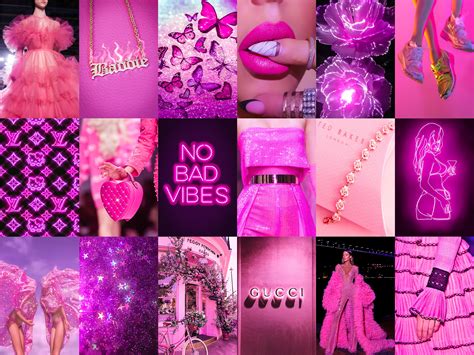 110 Pcs Boujee Pink Neon Photo Collage Kit Hot Pink Aesthetic Etsy