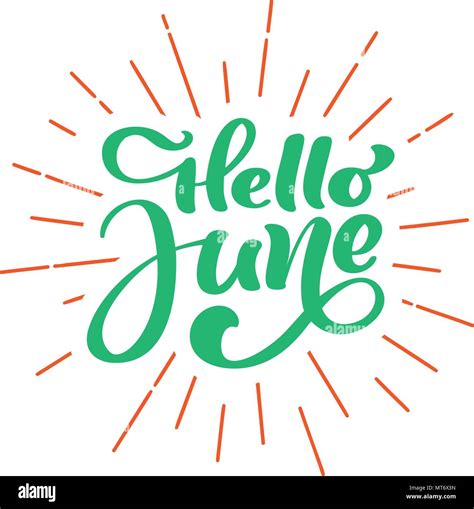 Hello June Lettering Print Vector Text Summer Minimalistic