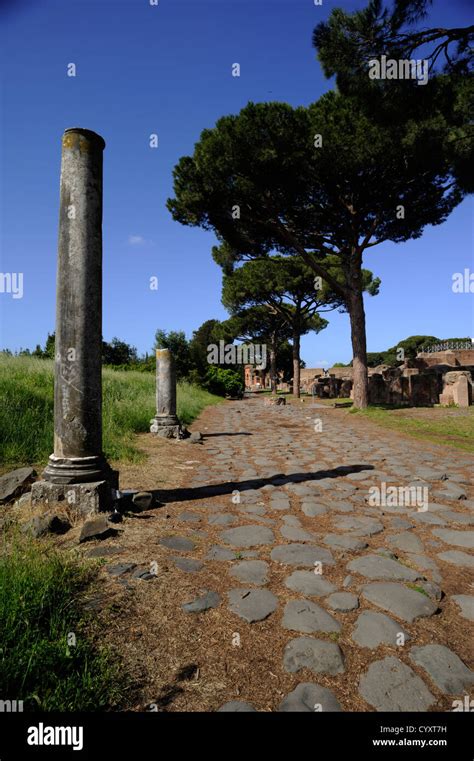 Italy Rome Ostia Antica Decumanus Maximus Roman Road Stock Photo