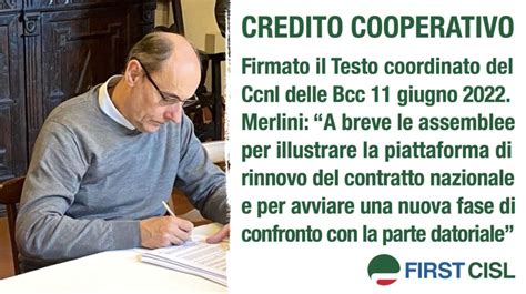 Ccnl Bcc Firmato Il Testo Coordinato Del Contratto Collettivo