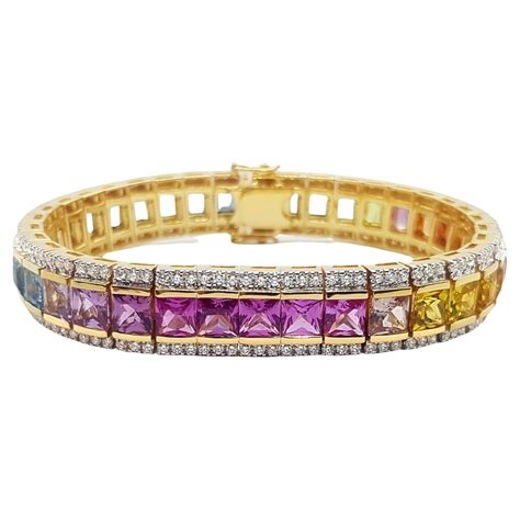 Rainbow Colour Sapphire Tennis Bracelet Set In K Gold Settings For