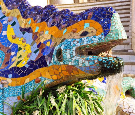 Lizard Fountain Mosaic Salamander Antoni Gaudi Typical Mosaic