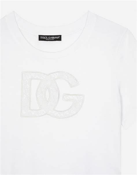 Jersey T Shirt With Dg Logo Patch In White For Women Dolceandgabbana® Us