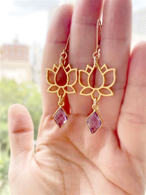 Lotus Flower Earrings Gold Lotus Earrings Lotus Jewelry Etsy