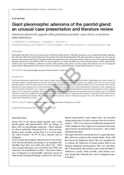 Pdf Giant Pleomorphic Adenoma Of The Parotid Gland An Unusual Case Presentation And