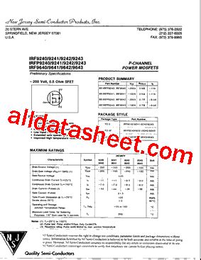 IRF9640 Datasheet(PDF) - New Jersey Semi-Conductor Products, Inc.