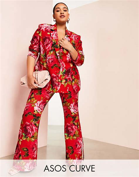 Asos Luxe Curve Pixelated Rose Suit Pants Asos