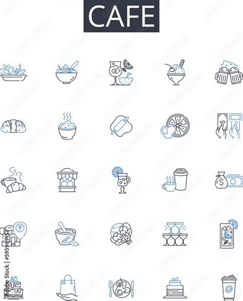 Cafe Line Icons Collection Bistro Restaurant Diner Eatery