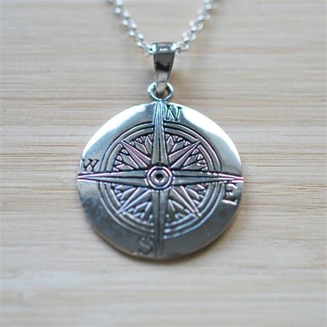 Compass Necklace Sterling Silver Compass Pendant Wanderlust Etsy