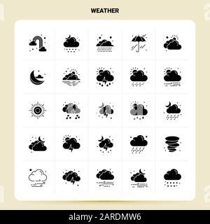 Wettervorhersage Glyphe Symbole Gesetzt Regen Sonne Regen Wolken