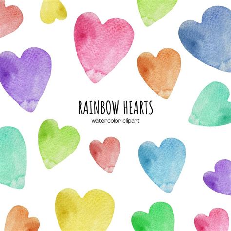 Watercolor Rainbow Hearts Clipart Color Hearts Clip Art