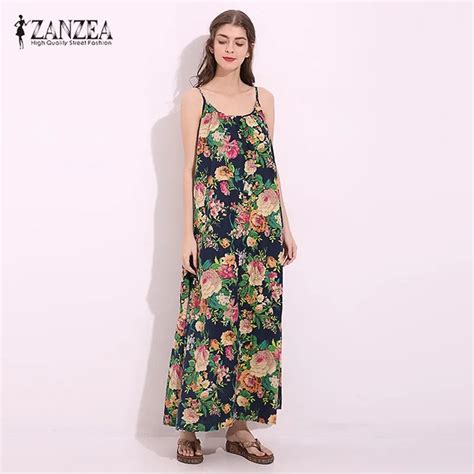 Zanzea Womens Vintage Spaghetti Strap Cotton Sexy Sundress Summer