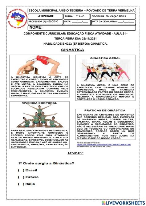 Ginástica interactive exercise for 3º Ano Fundamental You can do the