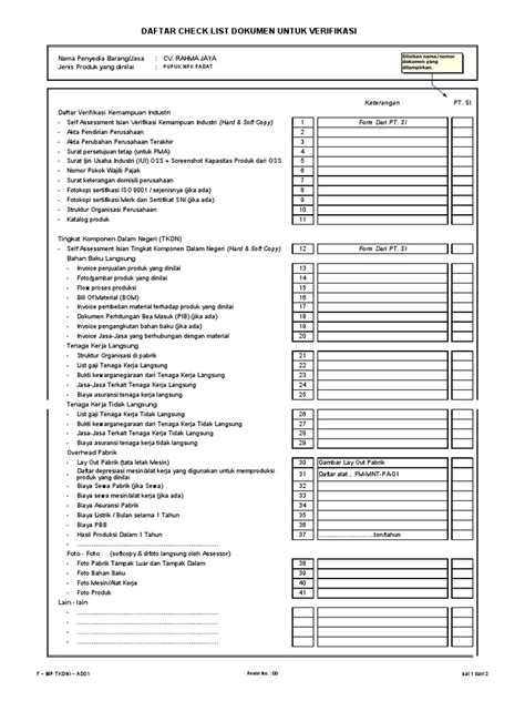 Form Check List Dokumen Tkdn 2021 Pdf