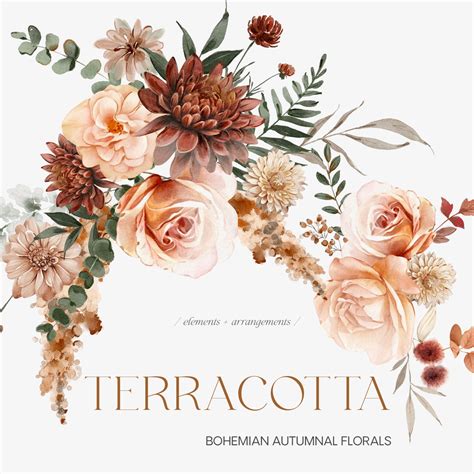 Terracotta Bohemian Autumn Flowers Boho Fall Autumn Florals Boho