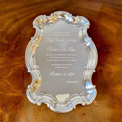 Pewter Chippendale Tray With Engraved Wedding Invitation Croghans